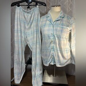 Adonna Women's XXL Plaid Pajama Set - Light Blue and White VERY SOFT